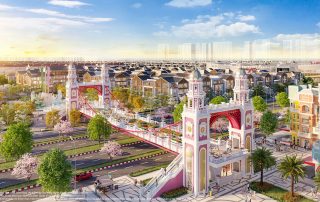 Phối cảnh cây cầu Đông – Tây kết nối 2 phân khu Mega Grand World.