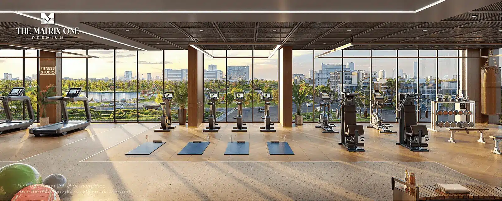 Không gian Gym hiện đại tại The Matrix One Premium, mang đến trải nghiệm sống thượng lưu cho cư dân.