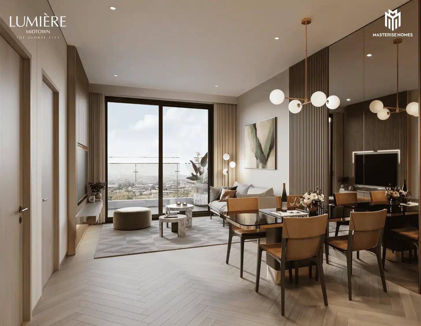 Không gian sống hiện đại và tinh tế tại LUMIÈRE Midtown kết hợp giữa nghệ thuật đương đại và thiên nhiên.