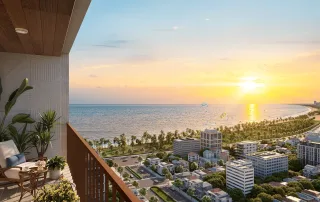 Tầm nhìn từ ban công Sun Costa Residences Đà Nẵng: ngắm biển Mỹ Khê và bình minh tuyệt đẹp.