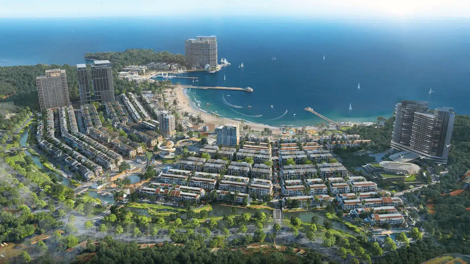 Toàn cảnh dự án Xanh Island Cát Bà với các tiện ích hiện đại và không gian sống xanh mát ven biển.