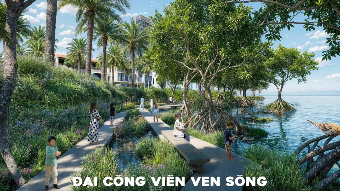 Công viên ven sông mang lại không gian xanh, thư giãn cho du khách.